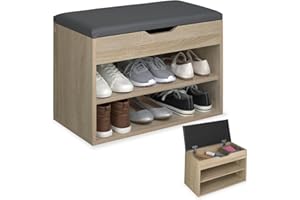 ‎TECTAKE tectake® Schuhschrank mit Sitzbank, Schuhregal, Sitzbank mit Stauraum, Garderobe, Garderobenschrank, Schuhbank mit Sitzfläche, Sitzkissen Bank, Kommode Flur