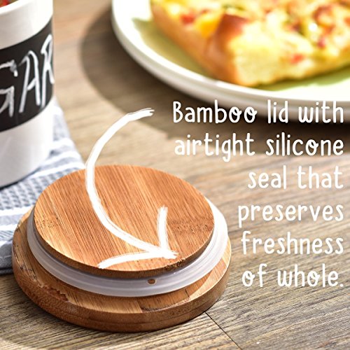 Sweese 3501 Vorratsdose aus Keramik, 3er Set, mit Bambusdeckel, Luftdichter Vorratsbehälter, Memo für Kreidebeschriftung - 3