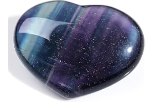 Sahoottie 45mm 1.8 Inches Rainbow Fluorite Crystal Heart, Healing Crystals Fluorite Stone,Natural Love Hearts Gemstones,Pocket Palm Stones Crystal Gifts