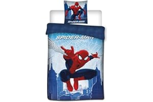 AYMAX Komplet pościeli Spiderman Web 1-osobowy, poszwa na kołdrę 140x200 cm + poszewka na poduszkę 65x65 cm, Polibawełna