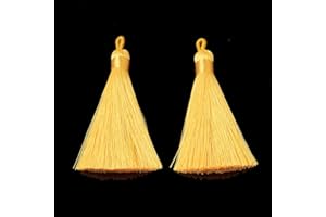 QPSUPPLIES 5 x Golden Yellow Silky Soft 8cm-9cm Tassels with Hanging Loops for Bookmarks Jewellery Keychains Pendant Decoration Crafts