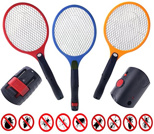 1 Elektrische Fliegenklatsche mit AKKU extra STARK /Aufladbarer elektronischer Insektenvernichter Fliegenfänger erzeugt eine elektrische Spannung im Metallgitter (Blau) STAR-LINE®