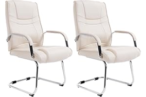 CLP Lot De 2 Chaises Cantilever Attila en Similicuir avec Accoudoirs I Fauteuil Oscillant avec Piètement Luge Métal Chromé I Charge 180 Kg, Couleur:crème