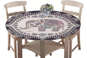 CHICKWIN-SHOP Tischdecke Outdoor Rund 100 cm, Elastisch Tischdecken Abwaschbar Wasserabweisend Lotuseffekt 3D Monstera Garten Tischdecke Mandala Table Cloth, Ideal für 80cm-90cm