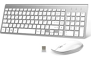 GALENMORO Clavier Souris sans Fil - AZERTY 2.4G Silent Compact Clavier de Souris Pleine Taille Ergonomique pour PC/Ordinateur/Laptop/TV/Windows (Blanc argenté)