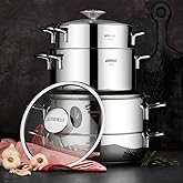 Amboss Cool 8 Piece Stainless Steel Cookware Set with Indication Base with Glass Lid