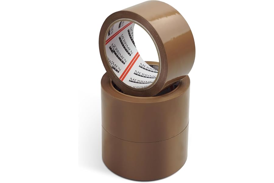 Merrimen Strong Heavy Duty Roll Pack Brown Packaging Tape, Secure Sticky Sealing Tape for Parcel Boxes, Moving Boxes, Large Postal Bags for Long Term Storage, (48MM x 66M) (3 rolls, Brown)