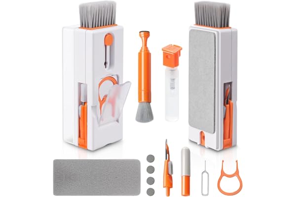 Alyvisun Kit Nettoyage Clavier, 11 en 1 Nettoyeur Claviers PC Multifonctionnel, Keyboard Cleaner Brosse à Outils, pour Tablette, Téléphones, Ordinateur, Écouteurs, Orange