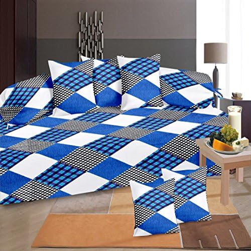 100% Cotton Diwan Set Home Decor Exclusive 104 TC Checkerd Design Multicolor Bedsheet With Cushion &amp; Bolster Cover Combo Set