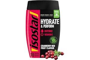 ISOSTAD Isostar Hydrate & Perform Cranberry Fruits Rouges Poudre Boisson Isotonique Sport - Boisson Énergétique Avec Électrolytes, Source De Vitamine C, Running, Vélo & Trail, 10 Doses Pour 5 Litres, 400g