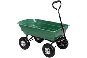 Panana Heavy Duty Garden Tipping Cart, 75L Poly Dump Wagon with Tipping Function and Pneumatic Tyres, Quick Release System, Garden Utility Trolley Wheelbarrow for Lawn, Yard and Farm Work Green