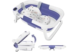 MKITNVY Wanienka do kąpieli dla niemowląt, duża, składana, z wbudowanym termometrem, matą do kąpieli, podłączeniem do prysznica, ergonomiczna, oszczędzająca miejsce, przenośna, dla dzieci 0–36 miesięcy (B)