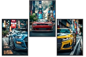 GrowArt - Lot de 3 posters de voitures de sport américaines au format A3 sans cadre | impression photo de haute qualité | décoration murale exceptionnelle pour les amateurs de voitures