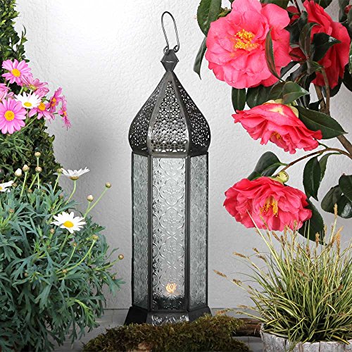 Laterne Shaki 40cm orientalisches Windlicht indische Glaslaterne bunte Gartenlaterne (weiss) - 2