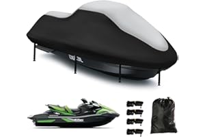 DOCEPERT Jet Ski Cover 3 Seater,Upgraded 420D Heavy Duty Nano Coating Jetski Covers Waterproof,2 Air Vent Marine Grade UV Resistant (Black&Silver, 135" to 145")