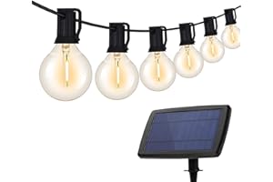 ‎DEEPDREAM DeepDream Solar Lichterkette Aussen, 14M G40 Glühbirnen Lichterkette Außen mit 25+2 Birnes, 4 Lichtmodi IP65 Wasserdicht Außen LED Lichterkette für Garten Balkon Hochzeit Party, Warmweiß