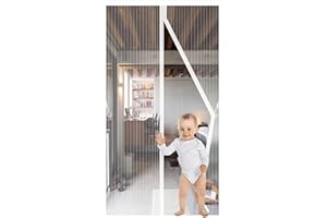 JIANJIAO Mosquitera magnética para puerta,120x210cm protección contra insectos para puerta de balcón,cortina de 4cm,cabeza ancha para evitar que se caiga,protección contra insectos,Blanco