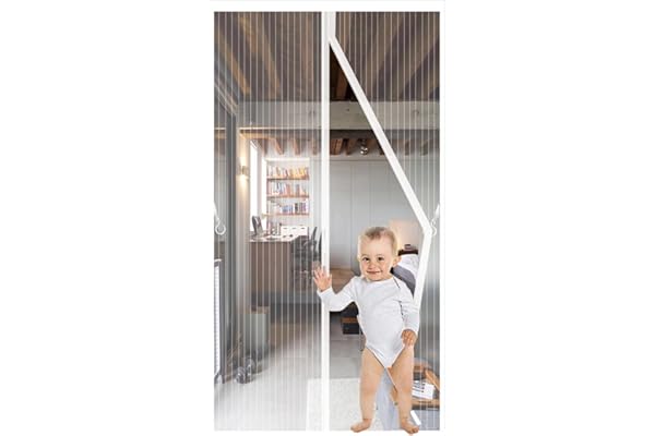 JIANJAIO Magnétique Moustiquaire Porte,120x210cm, Anti Mouche Fermeture Automatique Anti Insectes Respirant pour Portes de balcon, Salon, Montage par Sans Perçage,Blanc