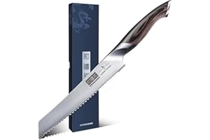 HOSHANHO Couteau à Pain, Couteau de Cuisine à Lame Dentelée, Acier Inoxydable, Couteau Pain pour Couper Les Pains, Gâteaux