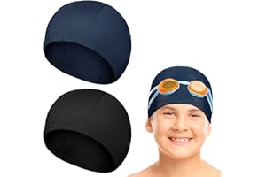 Geyoga 2 Pieces Swim Cap for Kids Waterproof Unisex Swimming Bathing Caps for Long and Short Hair Swimming Hats for Boys and Girls Children