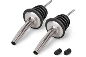 BALTRE Speed - 2 beccucci versatori in acciaio inox, per bottiglie di vino, olio d'oliva e aceto, con beccuccio affusolato, adatti per bottiglie di circa 1,9 cm, con tappi antipolvere sigillati