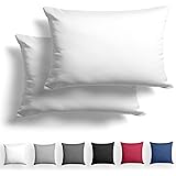 Alreya Mako Satin Taie d'oreiller Lot de 2 100% Coton - 50x75 cm Blanc - avec Fermeture éclair YKK - Hypoallergénique sans Pr