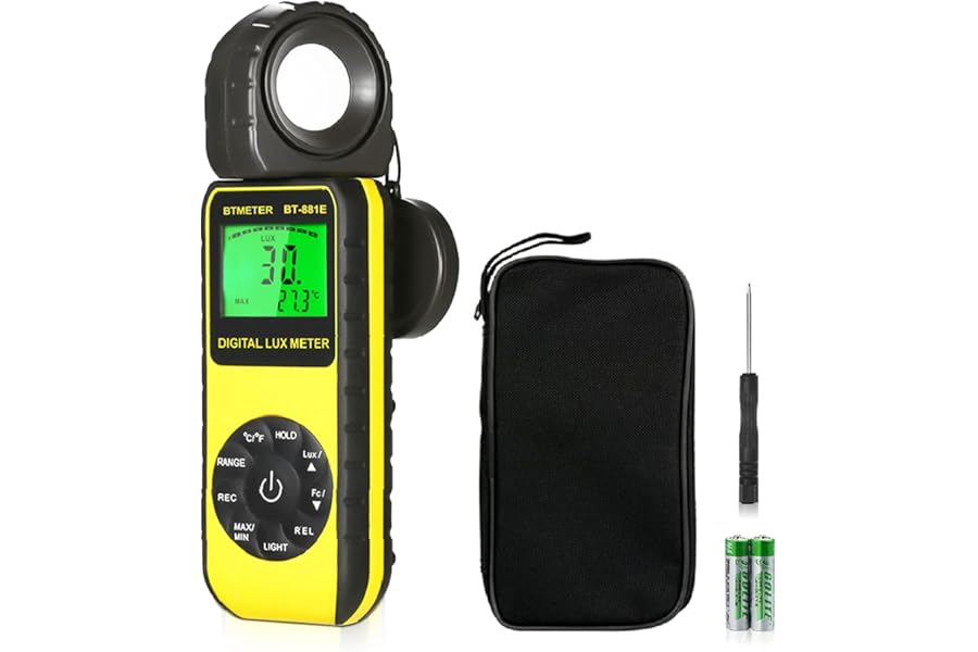 BTMETER BT-881E Digital Illuminance/Light Meter, Measure Lights 0.01~300,000 Lux (0.01~30,000 FC) Foot Candles, Par Meter Luxmeter for Plants Aquarium Light Tester