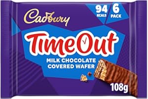 Cadbury Timeout Milk Chocolate Covered Wafer, Crispy Wafer Covered in Smooth Milk Chocolate, Multipack of 6 x 18 g Bars (Pack of 1)