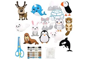 Abiemuce Nähset Für Kinder, Filztiere Nähen Set, DIY Nähset Kinder Tierformen, Nähen Kinder Filzset, Pädagogisches Nähset für Anfänger Kinder, Animals Sewing Kit - Polartier (Polartier)