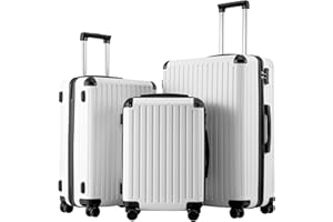 COOLIFE Suitcase Trolley Carry on Hand Cabin Luggage Hard Shell Suitcase Lightweight ABS Material with TSA Lock Telescopic Handle and 4 Dual Spinner Wheels (White, 3 Piece Set)