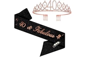 Moitkptt 40 & Fabulous 40 Ans Couronne Anniversaire Écharpe, 40 ans femme anniversaire, Diademe Princesse Reine decoration anniversaire 40 ans femme, cadeau 40 ans femme
