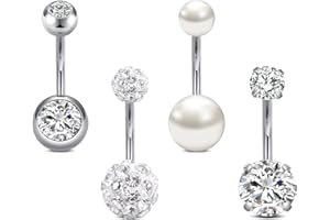 Rajnard Belly Bar 14G 6/8/10/12/14mm Belly Button Bars Surgical Steel CZ Pearl Diamond Belly Piercing Navel Bar Belly Button Ring Piercing Jewelry for Women Men