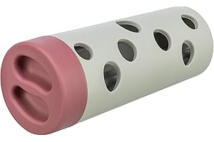 TRIXIE Snack Roll Katzenspielzeug - durch Rollbewegungen fallen Snacks heraus - schult die Geschicklichkeit - Gummiummantelung - spülmaschinengeeignet - ø 6/ø 5 × 14 cm - grau/rot - 4592
