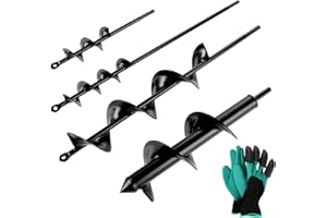 FWEEK 4 Stück Gartenbohrer Erdbohrer für Bohrmaschine, Schwarzer Schnecken Spiralbohrer, Gartenbohrer Erdbohrer für Akkuschrauber zum Pflanzen und Bohren (4x22CM+4x42CM+8x30CM+6.6x42CM)