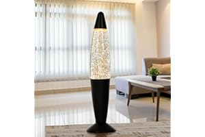 Easylight Lampe à Lave Noir Or Paillettes petite 36 cm G9 Lampe de Table Rétro Lumière d'ambiance Lampe à Paillettes