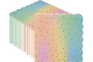 CEILIWEN 50 Pack Rainbow Polka Dot Paper Napkins 32x32cm - Colourful Scalloped Edge Serviettes for Birthday, Wedding, Christmas, Anniversary, Party & Special Events (Rainbow Napkins)