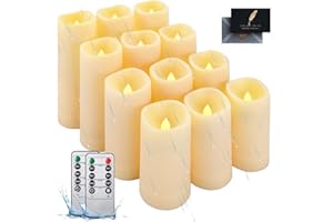 KIMIGO Bougie extérieure étanche,Bougies à LED Lot de 12,Bougies Sans Flamme,Flamme LED Clignotante,Bougie sans Flamme avec télécommande et fonction minuterie 24 heure