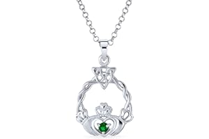 BLING JEWELRY Good Luck BFF Friendship Trinity Irish Love Knot Triquetra Simulated CZ Gemstone Cubic Zirconia Infinity Statement Celtic Claddagh Collar V Necklace Pendant For Women .925 Sterling Silver