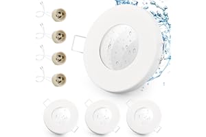GeyouLux 4x Spot LED Encastrable IP65 Cadre Avec Douille GU10, Spots de plafond en Fer Blanc, Rond plat Spots Salle de bain spot cadre d'encastrement 68mm pour extérieur- intérie