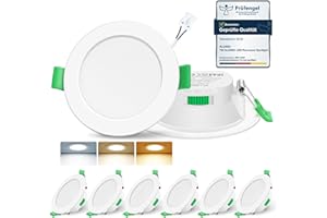 ALUSSO Infällbar LED-spotlight 3CCT, 68mm 7W Dimbar 230V Vit Set om 6 | Varmvit 3000K/Neutralvit 4000K/Kallvit 6500K Justerbar, Extraplatt Takspotlight 29mm, Infälld Taklampa IP44 Badrumsplats