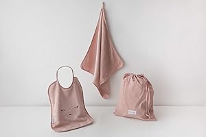 Bamboom Set Asilo 3 Pezzi: Bavaglino Xl, Asciugamano e Sacca Porta Oggetti, in Soffice Fibra di Bambù Organico, Bath Set Toddler: Towel + Bag + Bib, Rosa - 220 g