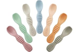 PandaEar Conjunto de 7 Cucharas Para El Destete Dirigido Por El Bebé | Cucharas de Silicona Para Bebé, Utensilios de Autoalimentación, Cuchara de Alimentación Para Bebés