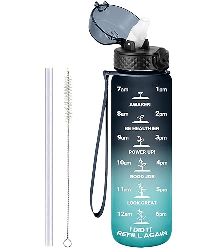 Borraccia Sportiva 1L Tritan Con Cannuccia - Senza BPA - Motivazionale Con Segni Orari - Ideale Per Palestra - Foto 12