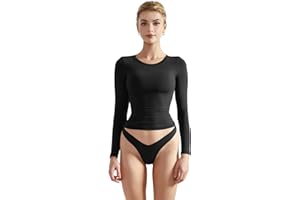 SUUKSESS Women Double Lined Fitted Basic T Shirts Crew Neck Long Sleeve Crop Top