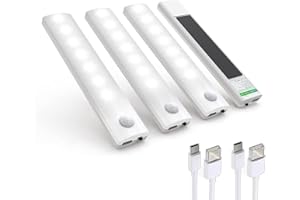 YIFEID Motion Sensor Lights Indoor, Wireless USB Rechargeable Under Cabinet Lights Magnetic Under Cupboard Kitchen Lights LED Closet Lights Night Light Stick On Lights for Bedroom Kitchen Stair (4 Pack)