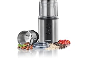 Cloer 7419 Moulin à café et à épices électrique, 2 conteneurs amovibles, pour pesto, herbes, noix et grain, jusqu'à 80 g de grains de café, couvercle protecteur d'arôme, 350 W