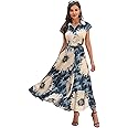 Bollyclues Women's Rayon Fit and Flare Printed Cap Sleeve Coller-Neck Casual Maxi Dress(MX-02)