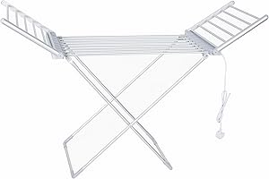 HOUSZY Electric Heated Clothes Drying Rack – Foldable Indoor Dryer Rack with 20 Heated Bars, Energy-Efficient Air Drying Rack for Laundry, Towels & Wet Clothes – Silver