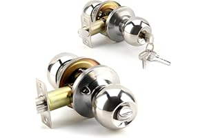 Youyijia Door Knob Set with 3 Keys Heavy Duty Stainless Steel Interior Door Lock Kit Adjustable Latch for Bedroom Bathroom Home Office Commercial Spaces Left/Right Hand Compatible