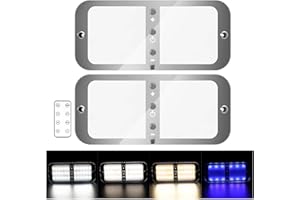 Kriogor 2 Pcs 12V Ceiling Lights for Campervan with Remote and Switch - 4 Color Modes, Dimmable Car Interior Lighting, 72 LED 800LM Super Bright for Caravan, Camper, Motorhome